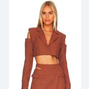 For Love & Lemons Alysa Crop Blazer in Brown